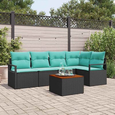 vidaXL - Tuinbank - Set - 6 - st - Zwart - poly - rattan