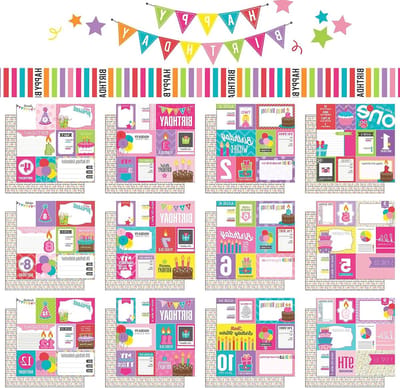 Scrapbook Papier Set - Verjaardag Papier - Kinderfeestje Vieren - 12 Verschillende Thema's - 12x12 Inch - Levendig