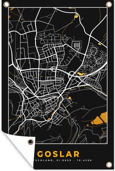 Muurdecoratie Stadskaart – Plattegrond – Duitsland – Goud – Goslar – Kaart - 120x180 cm - Tuinposter - Tuindoek