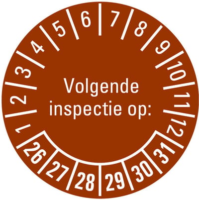 Volgende inspectie op keuringssticker 26-31 - vel 20 mm - 36 per kaart