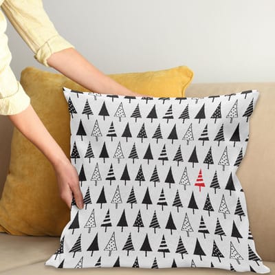 ABAKUHAUS Kussenhoes – Driehoekige Dennenbomen – Decoratieve Kussenhoes, 40x40 cm – Antracietgrijs & Zinnoberrood