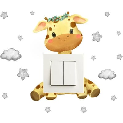 Schattige Giraffe Beer Olifant Ster Schakelaar Sticker Kind Baby Slaapkamer Decoratie Zelfklevend Huisdecoratie Behang Kind Muurstickers