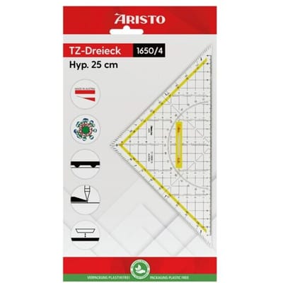 Aristo tekendriehoek - schaalverdeling 22cm - onbuigzaam - transparant - met afneembare greep - AR-1650/4