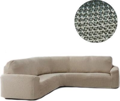 Bankhoes Milos voor Ronde Hoekbank - Lichtgrijs - Breedte 360-540cm - Hoogte 80-100cm - Extreme Stretch Bankhoezen