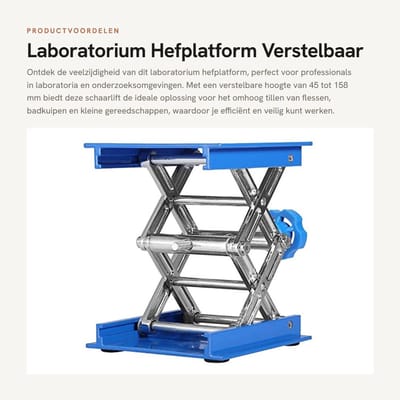 Dailygoods- Hefplatform Aluminium - Verstelbaar - Schaarlift - Hoogte 45-158 mm - Platformgrootte 100 x 100 mm - Maximale belasting 5 kg - Laboratoriumlift