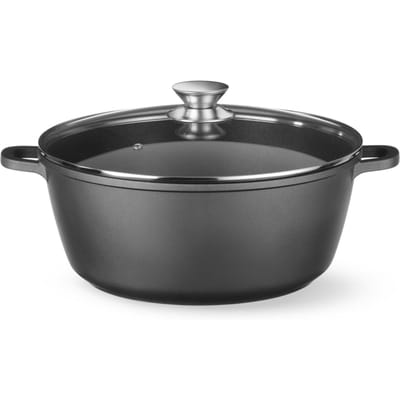 HENDI Braadpan met deksel - gegoten aluminium - antiaanbaklaag - 7,5 liter - 387x310x(H)130 mm - zwart - voor gas, inductie en oven tot 250°C
