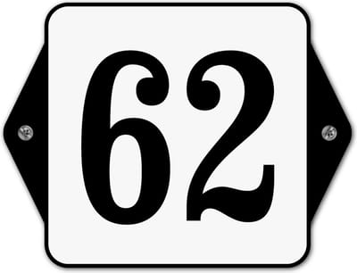 Huisnummerbord klassiek - huisnummer 62 - 16 x 12 cm - wit - schroeven  - nummerbord  - voordeur