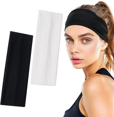 Sport Haarbanden Set - 2 Stuks - Elastisch & Antislip - Zwart & Wit - Voor Dames, Heren & Kinderen - Geschikt voor Yoga, Hardlopen, Fietsen & Fitness