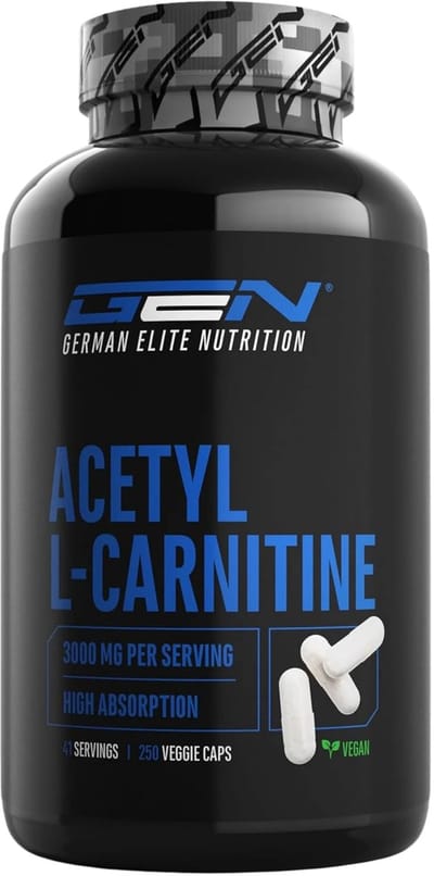 Acetyl L-Carnitine 3000 - 250 Capsules - 3000 mg per dosering - extra sterk - 100% acetyl L-carnitine - sterke L-carnitine vorm - laboratoriumgeteste kwaliteit - vegan - German Elite Nutrition
