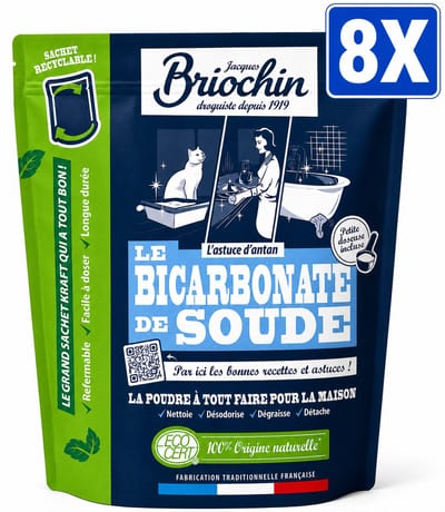Le Briochin Bicarbonate de Soude Ecocert Multifunctionele Poeder 500 g - Set van 8 Stuks (4 kg Totaal) - Ecocert Gecertificeerd Ecologisch - Made in France - Voordeelverpakking