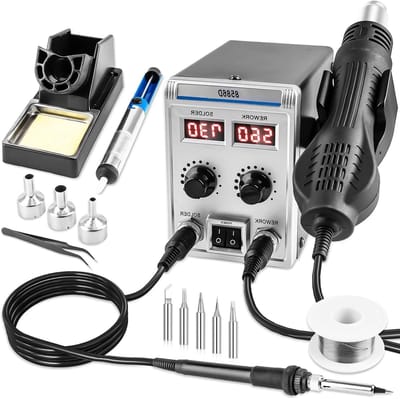 Soldeerstation Kit - Hete Lucht - Elektronica Reparatie - Dubbele Digitale Display - 16.5cm Diep - Zwart
