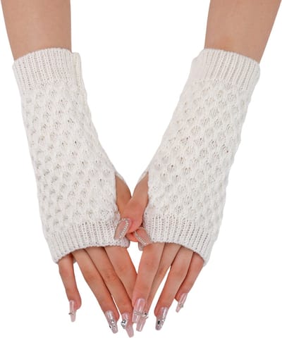 Winkrs - Witte Polswarmers Wafelpatroon - Vingerloze handschoenen Honingraat - Kort model