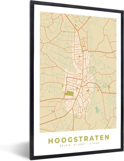 Fotolijst incl. Poster - Vintage - Kaart - Plattegrond - Stadskaart - Hoogstraten - 40x60 cm - Posterlijst