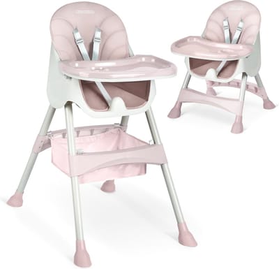 Roze Kinderstoel voor Baby met Afneembare Tafel en Slabbetje