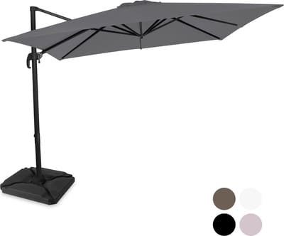 VONROC Premium Zweefparasol Pisogne 300x300cm – Incl. vulbare tegels, kruisvoet & beschermhoes – Vierkante parasol – 360 ° Draaibaar - Kantelbaar – UV werend doek - Grijs