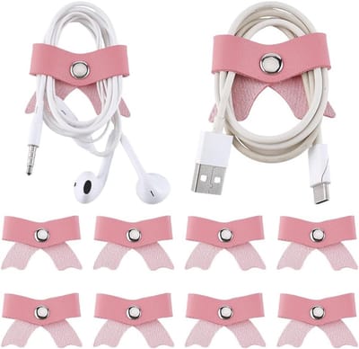 Kabelorganizer van PU-leer met vlinderdas en drukknop, herbruikbaar, ideaal voor hoofdtelefoon en reisaccessoires, onmisbaar voor een opgeruimde tas