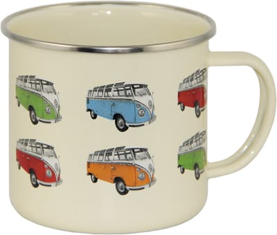 BRISA VW Collection - Volkswagen grote emaille koffie-thee-cappuccino-mok-Haferl mok voor Camping & Outdoor T1 Bulli Bus- motief (500 ml T1 Bulli Bus- motief/ kleurrijk)