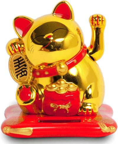 Gelukspoppetjes - Waving Lucky Cat - Gouden Kleur - Solar Waving Functie - Geluksbrenger - Voor Thuis en Kantoor