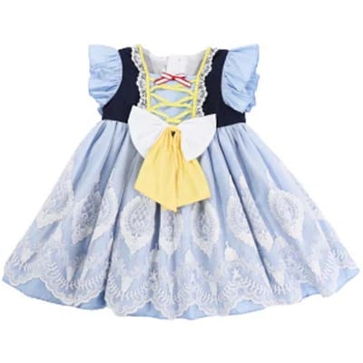 Meisjes Zomer Blauwe Jurk Lolita Baby Fee Prinses Jurk Avondjurk Tutu Zoete Boog Kant Borduren Taille A-lijn Taart Jurk 90 blauw