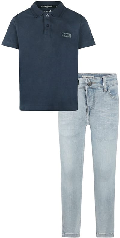 Koko Noko - Kledingset - Basic Collection - Bio Cotton - Blue jeans - Polo Shirt Navy - Maat 92