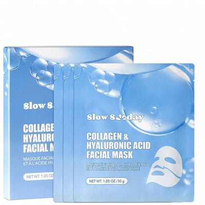 SlowSunday Collageen & Hyaluronzuur Gezichtsmasker 3 stuks, Koreaans Collageenmasker, Jelly Collageen Gezichtsmasker, Diep Hydraterend, Verbetert Elasticiteit, Gladde Huid, K Beauty, Ideaal voor Feestjes, Geschikt voor Zomer, Terug naar School