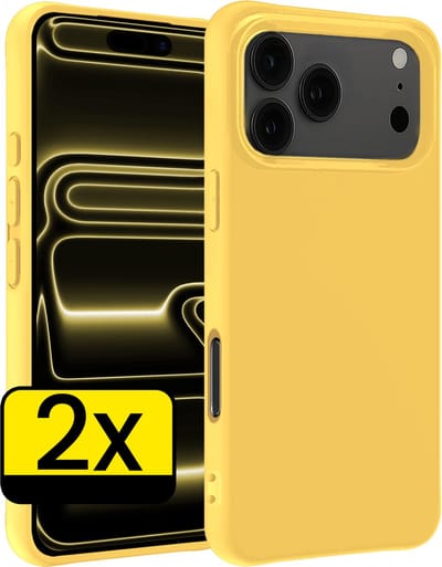 Hoesje - 2 Stuks - Geschikt voor Apple iPhone 17 Pro - Sterk & Shockproof - Case Siliconen - Back Cover - Telefoon Hoes - Telefoonhoesjes - Geel
