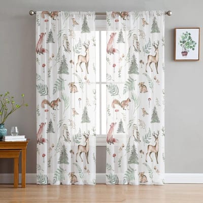 Schattige vos wilde dieren tule gordijnen voor woonkamer gordijnen raam transparante moderne gordijnen voor slaapkamer decor 135W x 114H(cm)