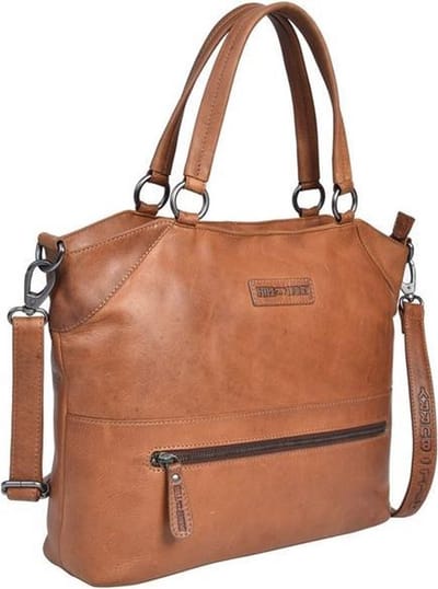 Hill Burry Leren Dames Handtas - Langere schouderband - Zeer Kwalitatief Leer - Cognac Bruin