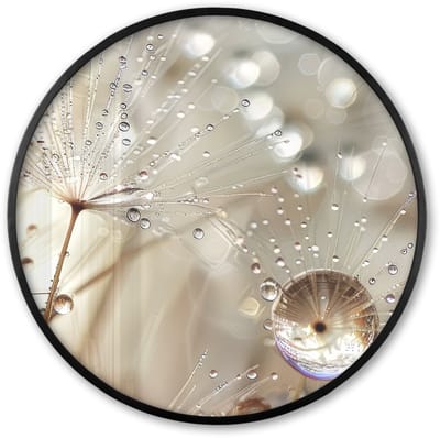 Poster in lijst Rond - Fotolijst 60x60 cm - Posters - Natuur - Bloemen - Druppels - Regen - Ronde posterlijst zwart - Decoratie - Wanddecoratie woonkamer - Muurdecoratie slaapkamer