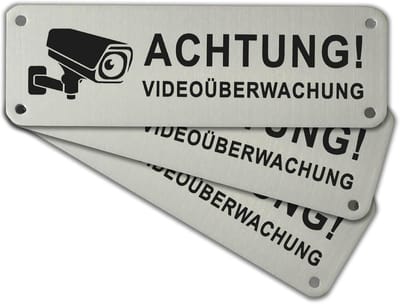 Attentie Videobewaking Bord - 3 Stuks Aluminium 15 x 5 cm met Zelfklevend en Boorgaten