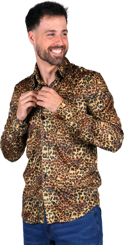 Thetru Overhemd Panter Heren - Foute Party - Bruin - Dieren Shirt - Maat XXXL