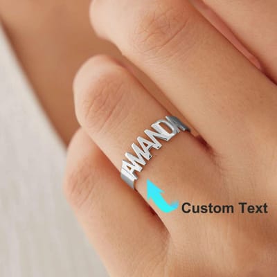 Bagues Personnalisées avec Nom pour Femmes Couleur Or Acier Inoxydable Bague Personnalisée Gravée Lettre Anniversaire Mariage Noël Bijoux 7