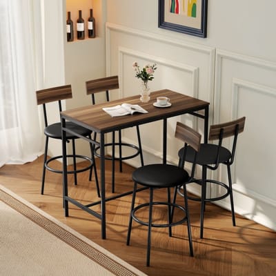 MIVRAY Bartafelset 110 x 55 x 90 cm - Ruimtebesparend Met 4 Barkrukken - Voor Keuken En Eethoek - Hout Bruin