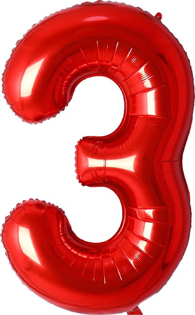 Ballon Cijfer 3 Jaar Rood Folie Ballon Verjaardag Versiering Cijfer ballonnen Feest versiering Met Rietje - 36Cm