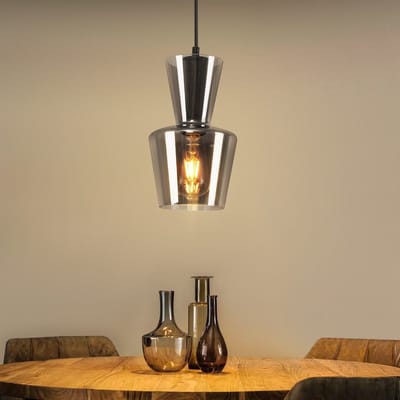 NETTLIFE Hanglamp E27 - Rookgrijs - 1-Lichts - Glas - Vintage Eettafellamp - Retro Eetkamerlamp - voor Keuken | Hotel | Slaapkamer | Woonkamer (Zonder Lamp)