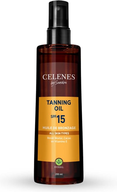 Celenes by Sweden Herbal Bruiningsolie SPF15 - 200ml - Met Cacao, Caroteen & Vitamine E