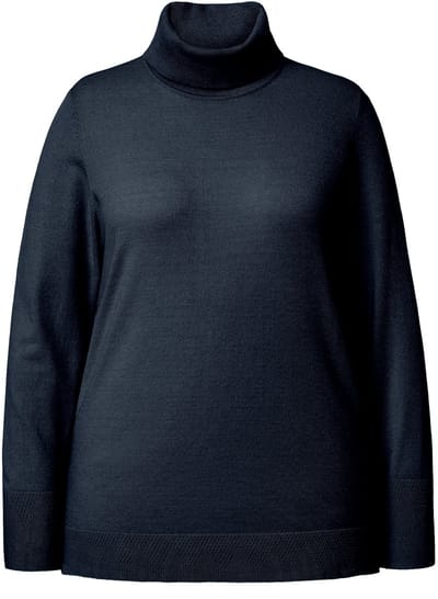 Ulla Popken - Dames - Coltrui brede geribbelde boorden lange mouw - Marine - Maat 42+