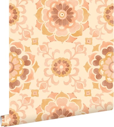 ESTAhome behang tegelmotief beige en licht roze - 50 x 900 cm - 131686