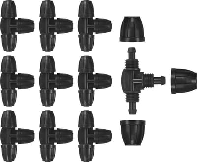 Set van 10 Barbed Drip Irrigatie en Slang Fittingen, 3/8 Inch Pijpverbinder, 3-Weg T-Koppeling voor Tuinirrigatie en Kassen, Drip Irrigatie Onderdelen