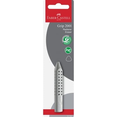 Faber Castell gum - Grip 2001 - ergonomische vorm - grijs - op blisterverpakking - FC-187196