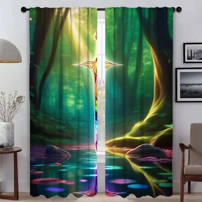 Zwaarden Scheidingswand Halloween Decoratie Raamgordijn voor Kamer 2 Panelen Huis Interieur Gordijnen Shades Woonkamer Keuken Verduisterend W50xH70cmx2pcs-CL