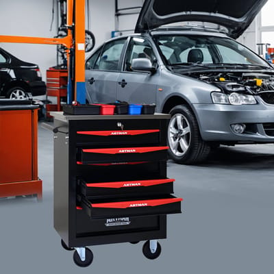 MODENUIT Gereedschapswagen - 6 Laden Met Slot En Wielen - Garage En Werkplaats - Staal - 62,5x34,5x78 Cm - Zwart/Rood