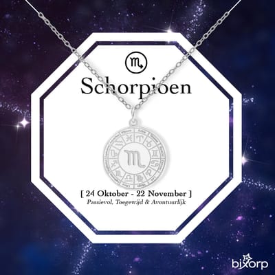 Bixorp Stars Sterrenbeeld Ketting Schorpioen / Scorpio - Stainless Steel Medailon Zilverkleurig - 45cm Ketting met Zodiac Hanger - Inclusief Cadeau Verpakking