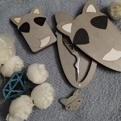 Scharendoosje Kindfox - Raccoon - Wasbeer - Houten scharendoosje
