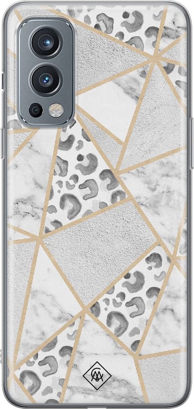 Casimoda® hoesje - Geschikt voor OnePlus Nord 2 - Stone & Leopard Print - TPU - Backcover - Bruin/beige - Luipaardprint