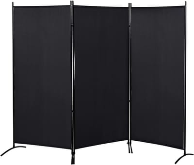 HOMCOM kamerscherm - 3-delig - met metalen frame - zwart