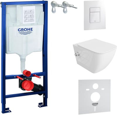 GROHE SOLIDO PARANA - Inbouwreservoir 113cm - Wit Hoogglans EVEN Drukplaat - Complete Luxe Hangtoilet Set