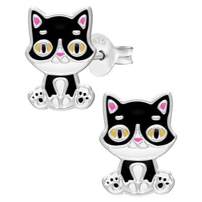 WeLoveSilver - zilveren oorstekers kind - kat design - hypoallergeen