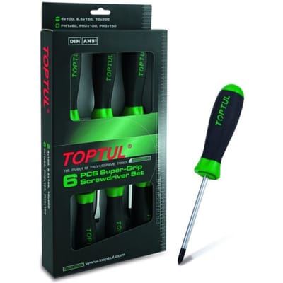 Sleuf+Kruissleuf Schroevendrehersatz TOPTUL 6Stk 6.5x150 10x200 PH1x80