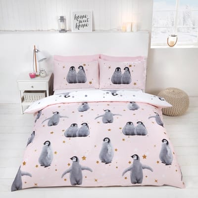 Pinguin 1 persoons dekbedovertrek - roze - Pinguins dekbed - 140 x 200 centimeter